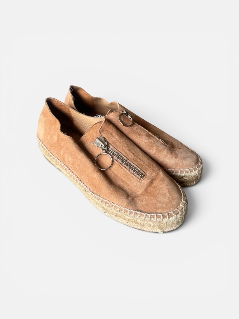 Vero Cuoio Tan Suede Zip Espadrille Slip-Ons, Size 38, Loafers